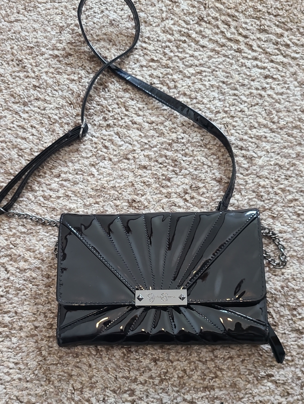 Jessica Simpson Black Patent Pleated Crossbody Bag